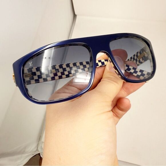 Louis Vuitton Checkered Mens Sunglasses LV Navy Gold Damier Azur Polarized - Picture 10 of 10